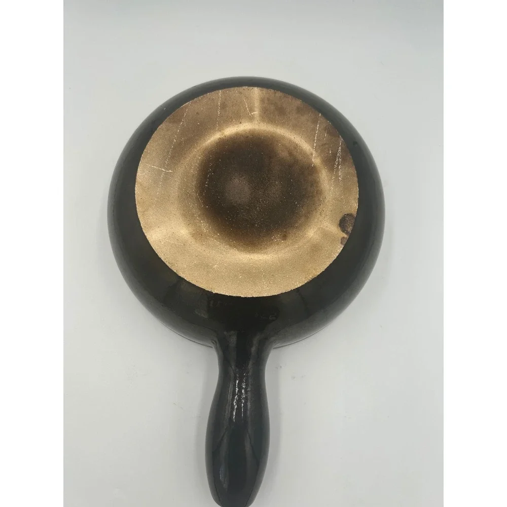 Vintage Brown Ceramic Fondue Pot Skillet Cream Interior Stoneware MCM 7.5 Inch
